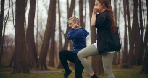 Two Woman Workout Exercising In Park Jogging Fitness
