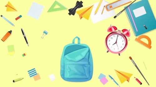Back To School Background School Supplies Go Into The School Bag On Yellow Background