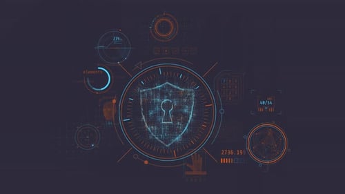 Infografik zur Cybersicherheit mit einem symbolischen Schildbild in der Mitte