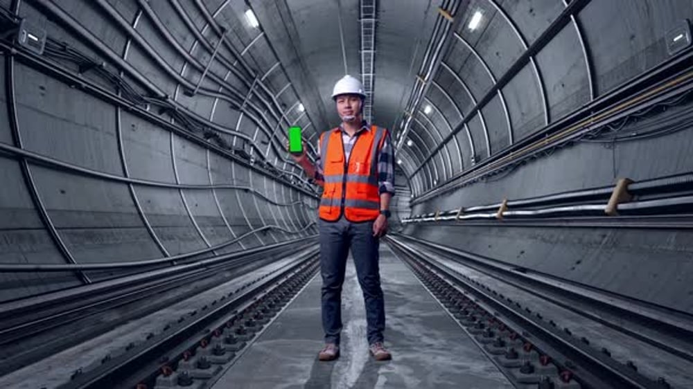 Full Body Of Asian Male Engineer Smiling And Showing Green Screen ...