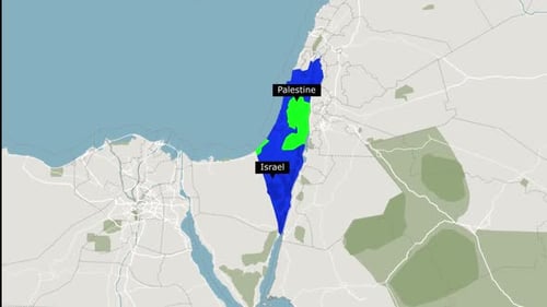 Geopolitical Map Animation of Israel and Palestine Regions
