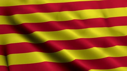 Flagge Kataloniens. 3D-Illustration aus gewelltem Stoff mit Satinstruktur der Flagge Kataloniens