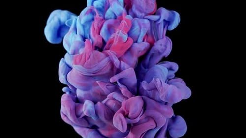 Abstract Blue and Pink Ink Swirling on Black
