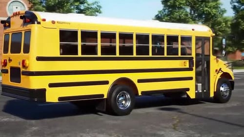 Empty Yellow School Bus 3 D Animation 360 Degree Camera Orbit In School Parking Lot