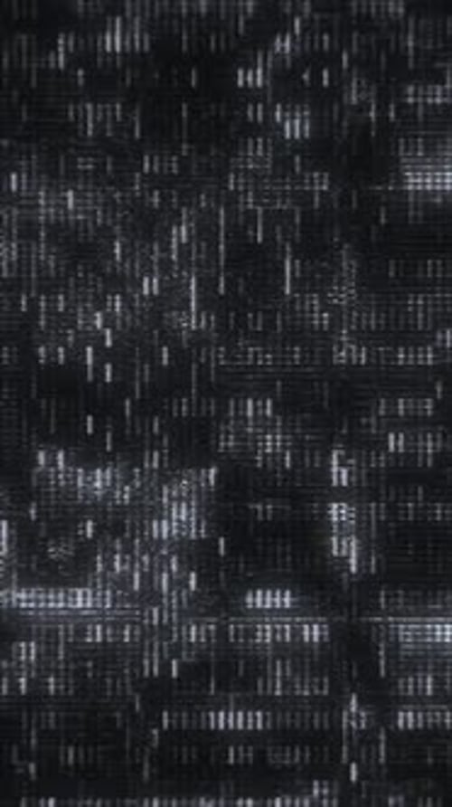 Monochrome Vertical TV Noise And Glitch Effect On Dark Screen With Static Digital Interference