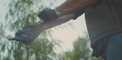 Gardener wearing gloves