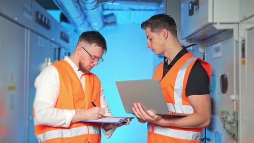 Engineers Collaborating on Industrial System Inspection and Data Review