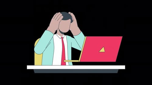 Animated Flat Design: Stressed Man Working on Laptop