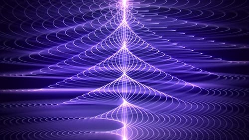 Colonne d'énergie avec des méridiens torsadés ascendants et un effet de lueur violette douce sur fond flou