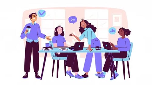 work meeting at the office, teamwork animation 4k