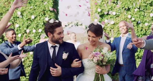 Newlyweds Walk Down Garden Path as Guests Celebrate