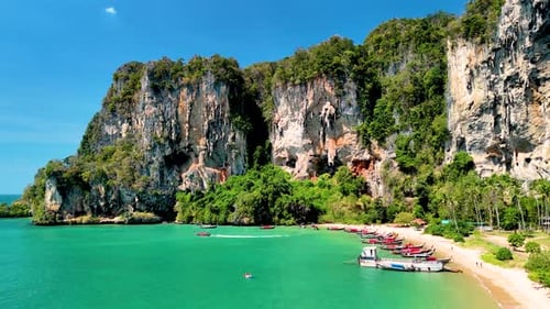 Tropical Beach and Cliffs on a Sunny Day