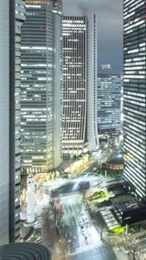 Shinjuku Japan Skyline Night Time Lapse. Vertical video.