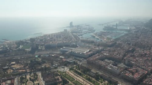 Aerial Panoramic View of City and Sea Coast