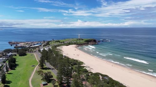Wollongong Foreshore and Parkland Along Beach With Surf and Lighthouse Monument