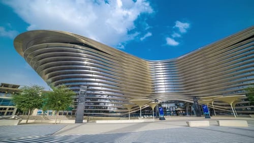 Timelapse a view of the Mobility Pavilion or Alif Pavilion at the Expo 2020 Dubai