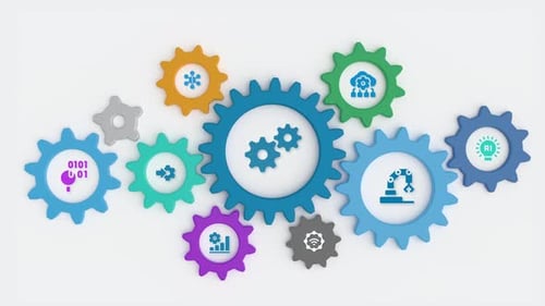 Automation cogwheel loopable animation with icons