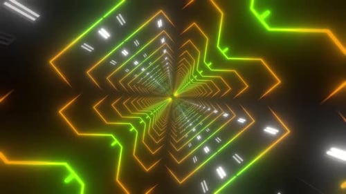 Tunnel au néon dynamique avec des traînées lumineuses éclatantes, un voyage futuriste à venir
