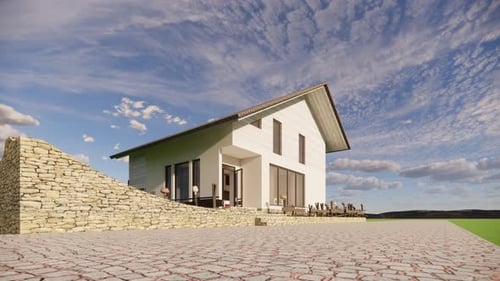 Modern house on a stone hill