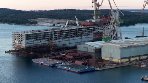 Aerial view of a ship under construction, Croatia.