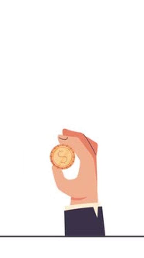 2D Hand Holding Coin Vertical Animation