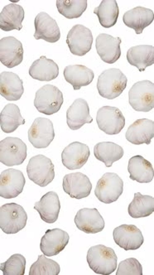Vertical Falling Garlic on White