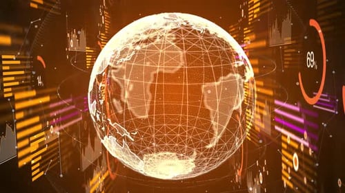 Growing Business Bar Chart with Digital World Map Technology Elements
