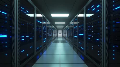 Futuristic Data Center Server Room Dolly Shot