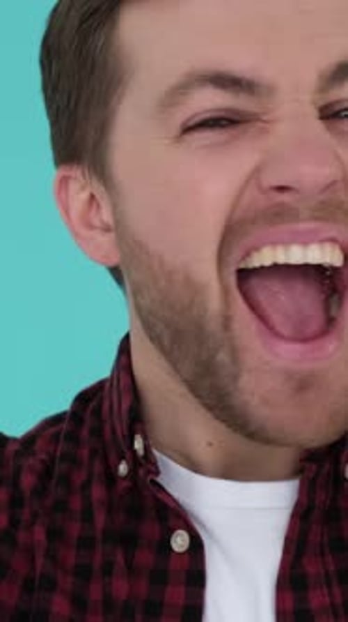 Man Yelling at Camera, Extreme Close Up