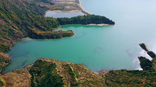 Drone View Volcanic Coastline with Turquoise Water Amazing Seaside Landscape