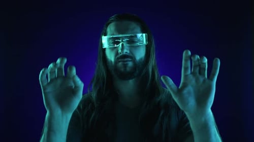 Man Using Futuristic Augmented Reality Interface