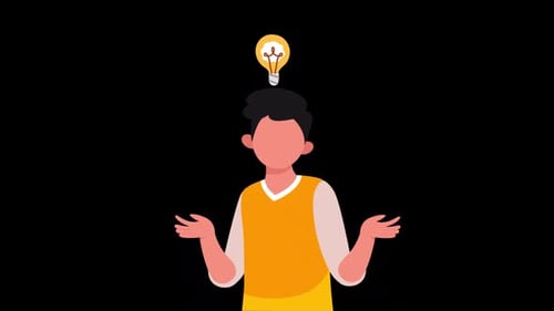 Animated Flat Design Illustration of Person with Idea Lightbulb