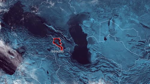 Armenia Highlighted on World Map from Space