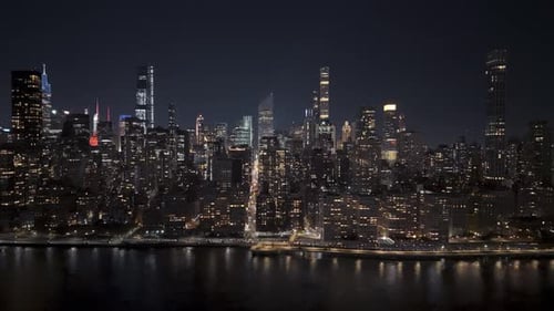 New York City's Skyline East River View At Night