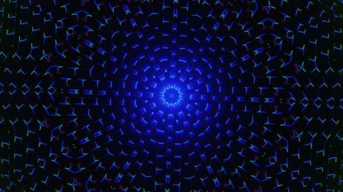Blue and black background with circular design in the center. Kaleidoscope VJ loop