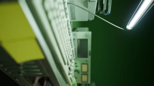 Vertical View of Medical Equipment with Green Screen