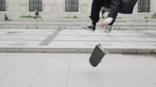 Businessman Performing Tricks on Skateboard