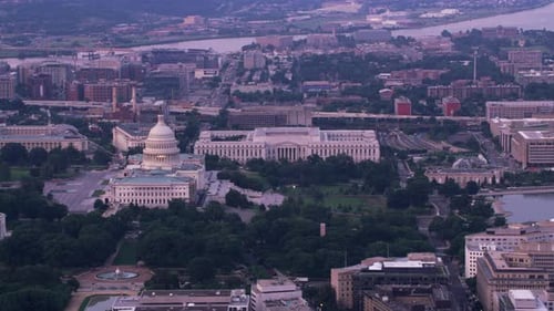 Washington dc early morning aerial view of the us capitol building and landmarks
