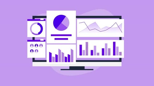 Data dashboard data visualizations on a computer screen. Ideal for technology, business.