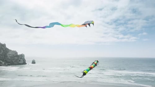 People Launching Colorful Kites in Air Amazing Kite Festival Weekend Morro Bay