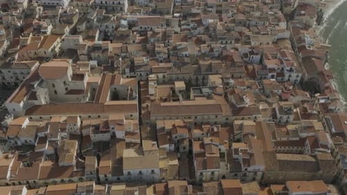 Aerial view of Cefalu in Sicily, Italy.