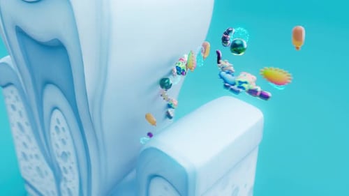 Conceptual 3D animation of periodontitis with bacteria under the gums