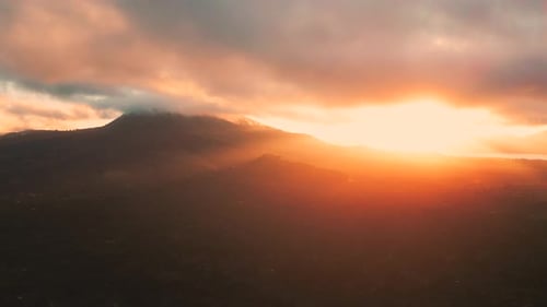 Beautiful Sunrise From the Top of Mount Batur in Kintamani Bali Indonesia Aerial Drone View