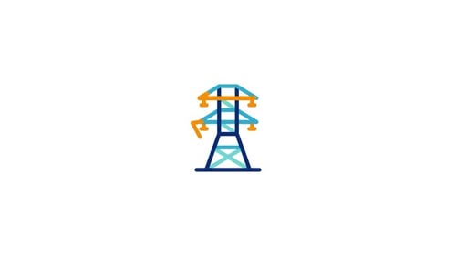 Animated Power Transmission Pylon with Electricity Flow