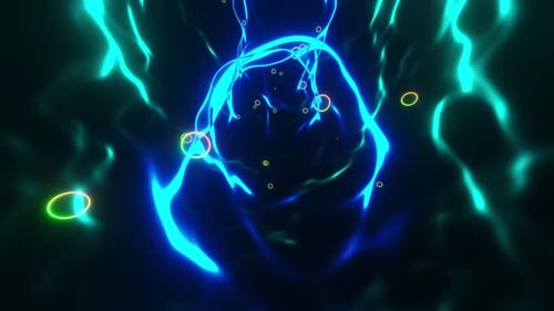 Transparent blue circular tunnel with green bubbles. Looped animation