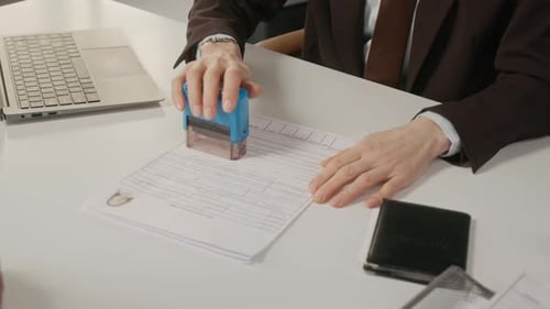 Foreign Embassy Authority Approving Visa Application for Hispanic Woman