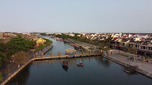 Aerial View of Thu Bon River in Old Town Hoi An City's Historic District
