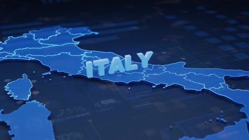 3D Animated Map of Italy with Digital Data and Rising Text
