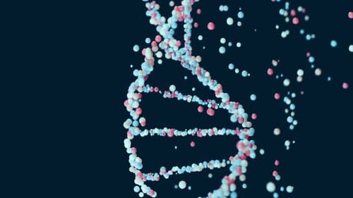 Dynamic DNA Helix Animation with Particle Spheres in Scientific Style