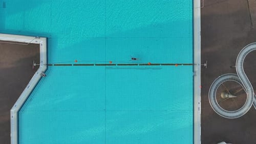 Aerial view of public pools and slides, Germany.